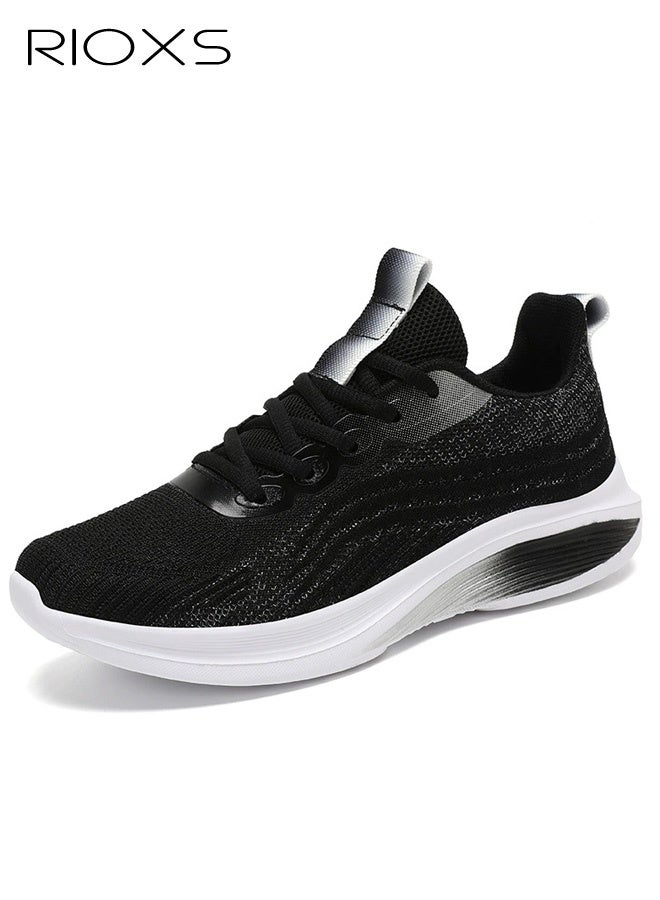 ريوكس أحذية جري للجنسين، أحذية رياضية خفيفة الوزن ومضادة للانزلاق للرجال والنساء، أحذية رياضية شبكية عادية قابلة للتنفس، أحذية مشي ناعمة ومريحة برباط، أحذية رياضية للجري والتمارين الرياضية والرحلات اليومية وصيد الأسماك، أسود - Image 2